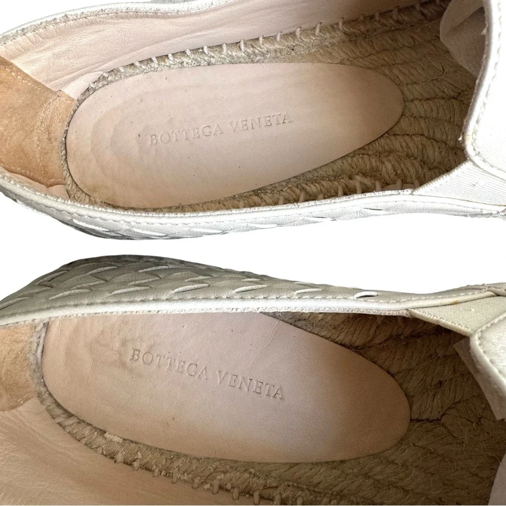 Bottega Veneta Intrecciato Woven Leather Espadrile Off White